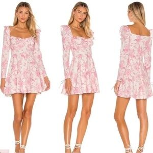 Majorelle bel air pink and white floral dress button front ruffle long sleeve